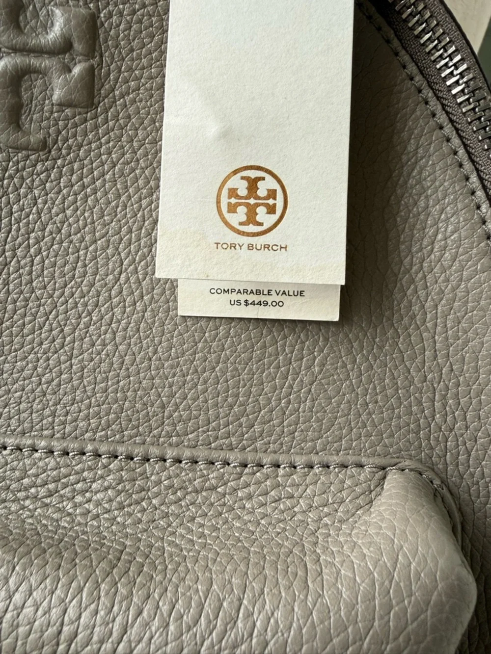 Tory Burch Taupe Gray Pebbled Leather Backpack